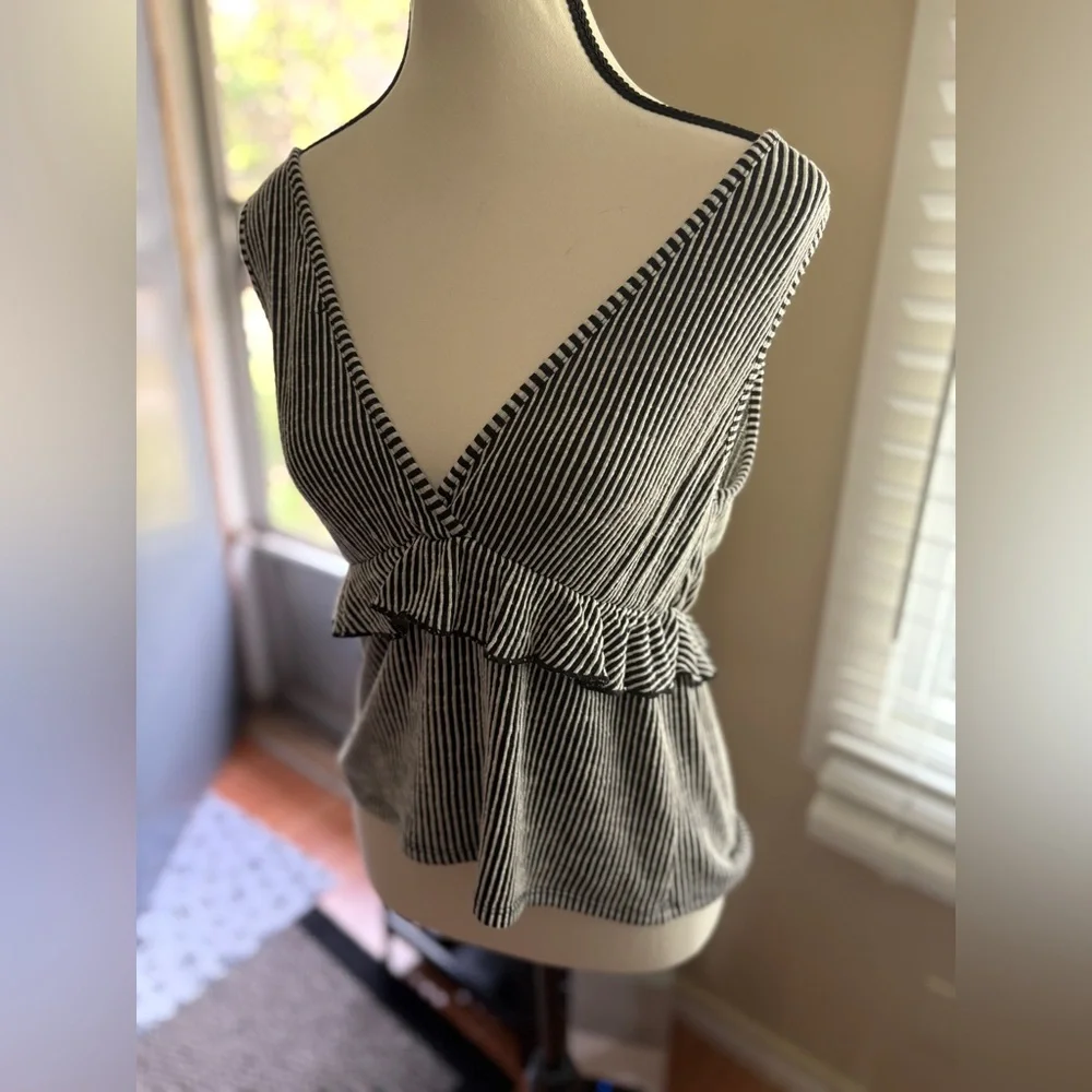 Striped V-Neck Ruffle Top - Picture 3 of 6